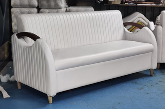 White Wood-Arm 3 Seater